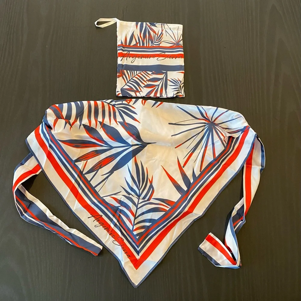 Argemiro Sierra Red, White & Blue Floral Print Face Mask Silky Bandana New